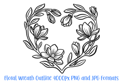 Floral Poppy Style Flower Graphic Outline Floral Wreath Clipart PNG JPG