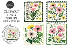 Floral Postage Stamp Stickers Clipart Product Image 1