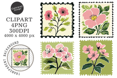 Floral Postage Stamp Stickers Clipart Product Image 1