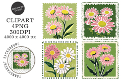 Floral Postage Stamp Stickers Clipart Product Image 1