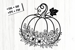 Floral Pumpkin Outline Autumn Botanical SVG Design Cut File Product Image 1