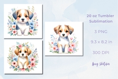 3 Cute Floral Puppy Watercolor Clipart 20 oz Tumbler Wrap Product Image 2