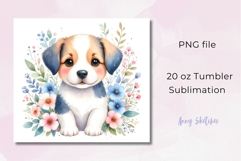 Cute Floral Puppy Watercolor Clipart 20 oz Tumbler Wrap Product Image 2
