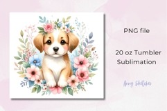 Cute Floral Puppy Watercolor Clipart 20 oz Tumbler Wrap Product Image 2