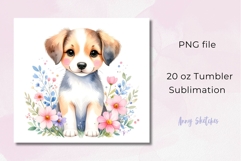 Cute Floral Puppy Watercolor Clipart 20 oz Tumbler Wrap Product Image 2