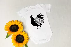 Rooster SVG Silhouette Design with Flowers for Cricut and Silhouette Cutting Machines