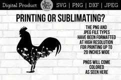 Floral Rooster Design features wildflowers inside a rooster silhouette.  Directions given for using PNG or JPEG in sublimation or printing projects.