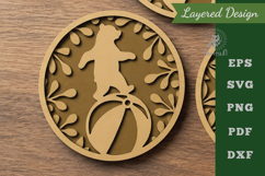 Floral Round Bear Lasercut Wall Decor SVG Product Image 1