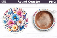 Wildflowers Round Coaster | Pastel Floral Coaster Product Image 1