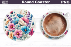 Wildflowers Round Coaster | Pastel Floral Coaster Product Image 1