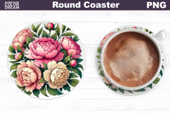 Peony Round Coaster | Pink Flowers Coaster Product Image 1
