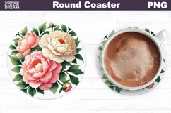 Peony Round Coaster | Pink Flowers Coaster Product Image 1