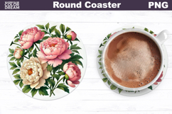 Peony Round Coaster | Pink Flowers Coaster Product Image 1