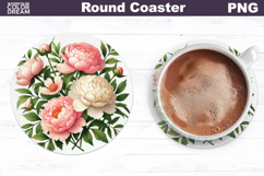Peony Round Coaster | Pink Flowers Coaster Product Image 1