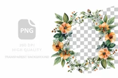 Floral wreath, Watercolour flowers clipart, Floral circle Product Image 1