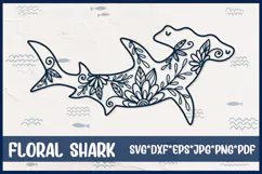 Floral Hammerhead Shark SVG. Ocean Animal Png Clipart. Product Image 1