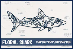 Floral Shark SVG. Ocean Animal Png Clipart. Product Image 1