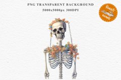 Floral Skeleton Cowboy Halloween Clipart PNG Scrapbooking Fairy Tale Art Image Watercolor Transparent Print illustration sublimation creepy printable digital watercolor Floral Skeleton Skull, spooky clipart, cowboy, Creepy halloween decoration art image