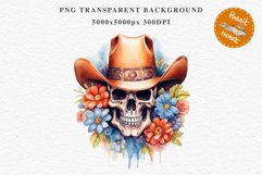 Floral Skeleton Cowboy Halloween Clipart PNG Scrapbooking Fairy Tale Art Image Watercolor Transparent Print illustration sublimation creepy printable digital watercolor Floral Skeleton Skull, spooky clipart, cowboy, Creepy halloween decoration art image