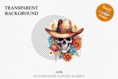 Floral Skeleton Cowboy Halloween Clipart PNG Scrapbooking Fairy Tale Art Image Watercolor Transparent Print illustration sublimation creepy printable digital watercolor Floral Skeleton Skull, spooky clipart, cowboy, Creepy halloween decoration art image