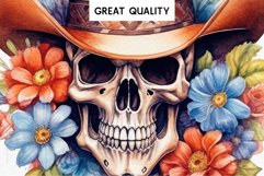 watercolor Floral Skeleton Skull, spooky clipart, cowboy, Creepy halloween decoration art image Floral Skeleton Cowboy Halloween Clipart PNG Scrapbooking Fairy Tale Art Image Watercolor Transparent Print illustration sublimation creepy printable digital