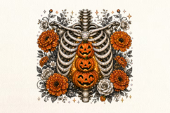 Floral Skeleton Pumpkin Rhinestone PNG Design Product Image 1