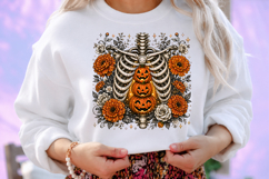 Floral Skeleton Pumpkin Rhinestone PNG Design Product Image 2