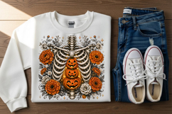 Floral Skeleton Pumpkin Rhinestone PNG Design Product Image 3