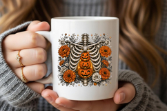 Floral Skeleton Pumpkin Rhinestone PNG Design Product Image 5