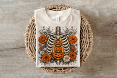 Floral Skeleton Pumpkin Rhinestone PNG Design Product Image 6