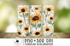 watercolor sunflower tumbler wrap png shown on forest background mockup
