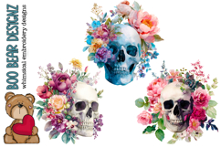 Watercolor Floral Skull Clipart Product Image 1