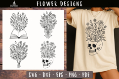 Floral Skull Book Wild Flower bouquet SVG designs