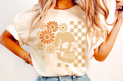 Floral Checkered Skull PNG, Halloween PNG, Fall PNG, Spooky Product Image 2