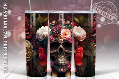 Floral skull tumbler wrap, gothic sublimation designs Product Image 1