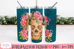 Floral Skull Tumbler wrap PNG for Sublimation for 20oz Product Image 1
