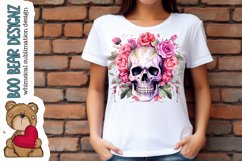 Watercolor Pink Floral Skull Sublimation Product Image 1