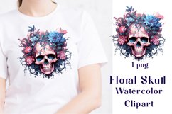 Halloween Watercolor Skull Floral Clipart Sublimation Product Image 1