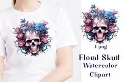 Halloween Watercolor Skull Floral Clipart Sublimation Product Image 1