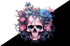 Halloween Watercolor Skull Floral Clipart Sublimation Product Image 2