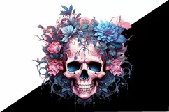 Halloween Watercolor Skull Floral Clipart Sublimation Product Image 2