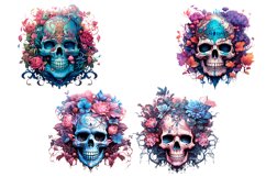 Floral Skull Watercolor Clipart Product Image 3