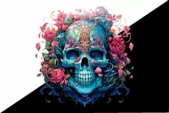 Pink and blue Floral Skulls Watercolor Clipart Product Image 2