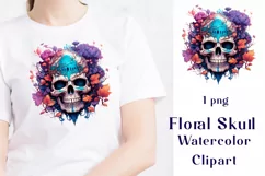 Purple Floral Skulls Watercolor Clipart Product Image 1