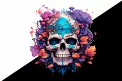 Purple Floral Skulls Watercolor Clipart Product Image 2