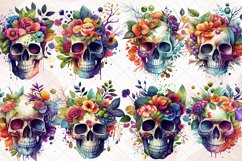 Floral Skull Watercolor Clipart Product Image 2