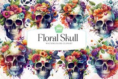 Floral Skull Watercolor Clipart Product Image 1