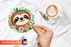 Floral Sloth Emoji Sticker, Cute Sloth Sticker Design Product Image 1