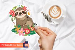 Floral Sloth Summer Sticker, Summer Sloth Sticker Product Image 1