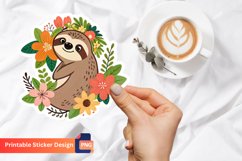 Floral Sloth Summer Sticker, Summer Sloth Sticker Product Image 1